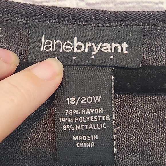 Lane Bryant Women's Black Metallic Sweater V-neck Shark-bite hem Tunic 18/20W - Picture 2 of 6